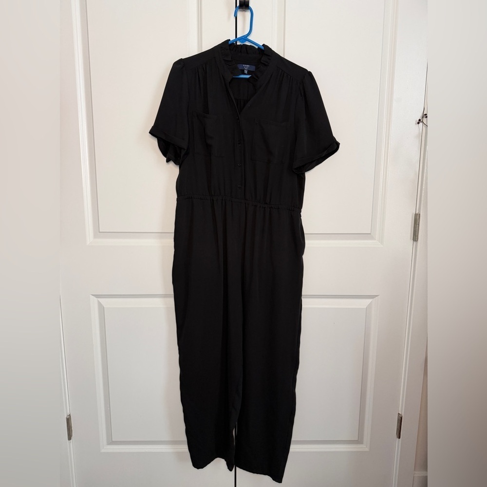 KAARI Petite XL Blk Button Front Jumpsuit Shrt Slev WideLeg Elastic WaistPockets